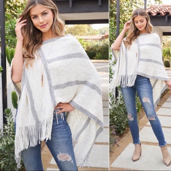 LLK Sweaters - LAST ONE: Women’s fringe tassel striped lightweight summer to fall cute poncho